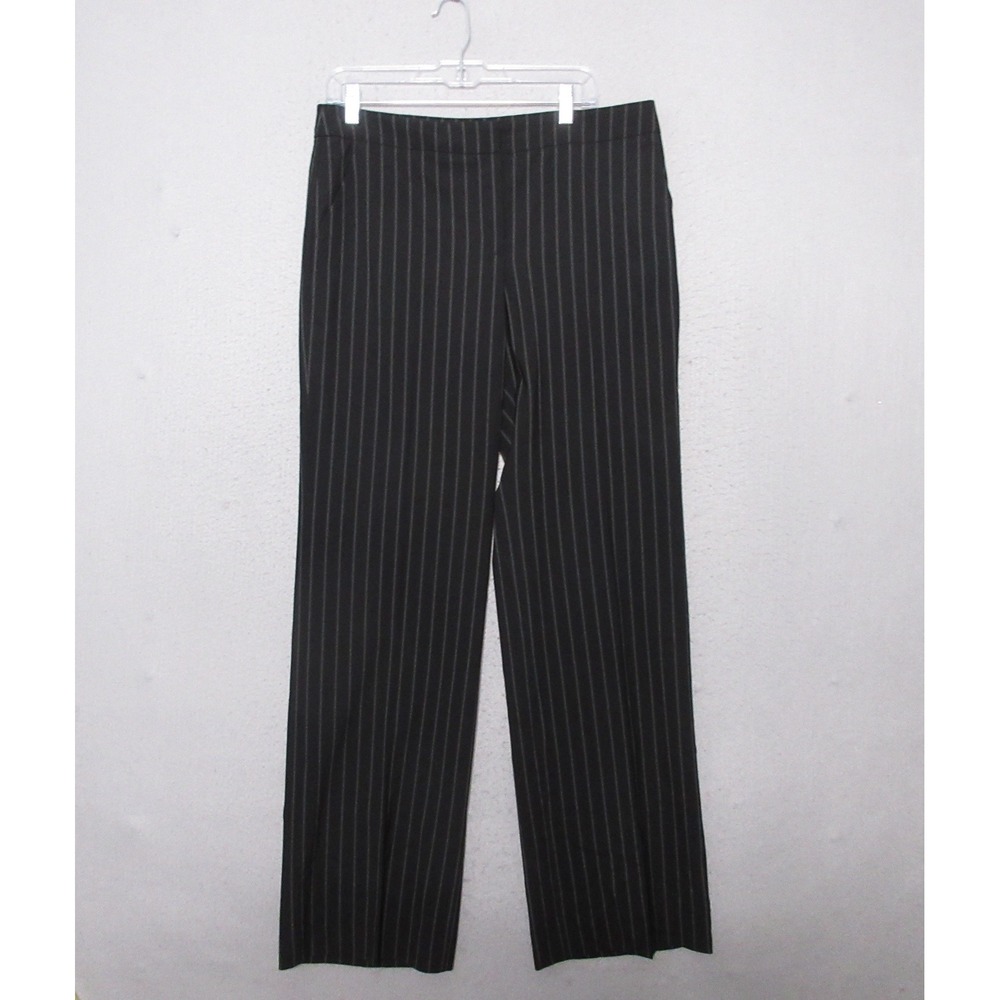 Armani Collezioni Pants Women 10 Black Pinstripe Wool Quiet Luxury Italy Career